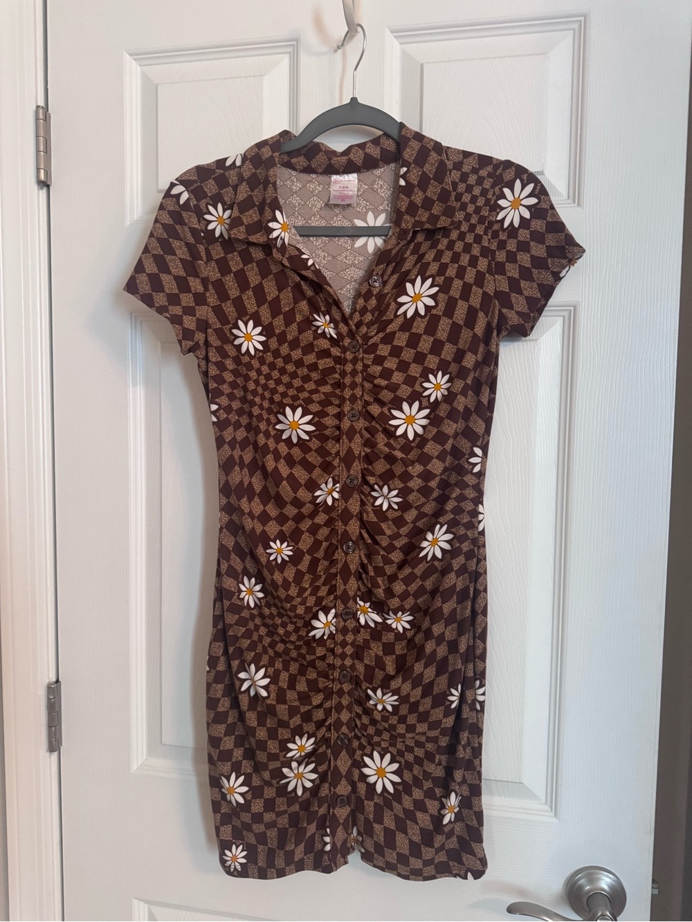 No Boundaries Brown Check Daisy Button-Front Dress